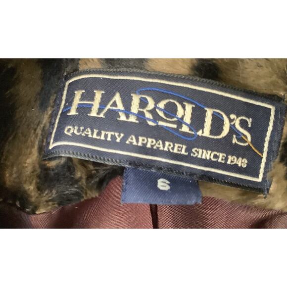 Vintage Harolds Faux Leopard Print Coat Size 6 Button Up Lined Brown USA EUC - Picture 10 of 12